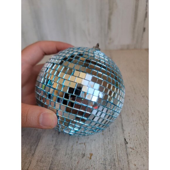 Blue Glass disco ball unique ornament Xmas dance vintage - Picture 10 of 14